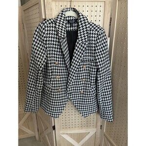 AZI New York Black & White Houndstooth Button Blazer Jacket Women's Size Small